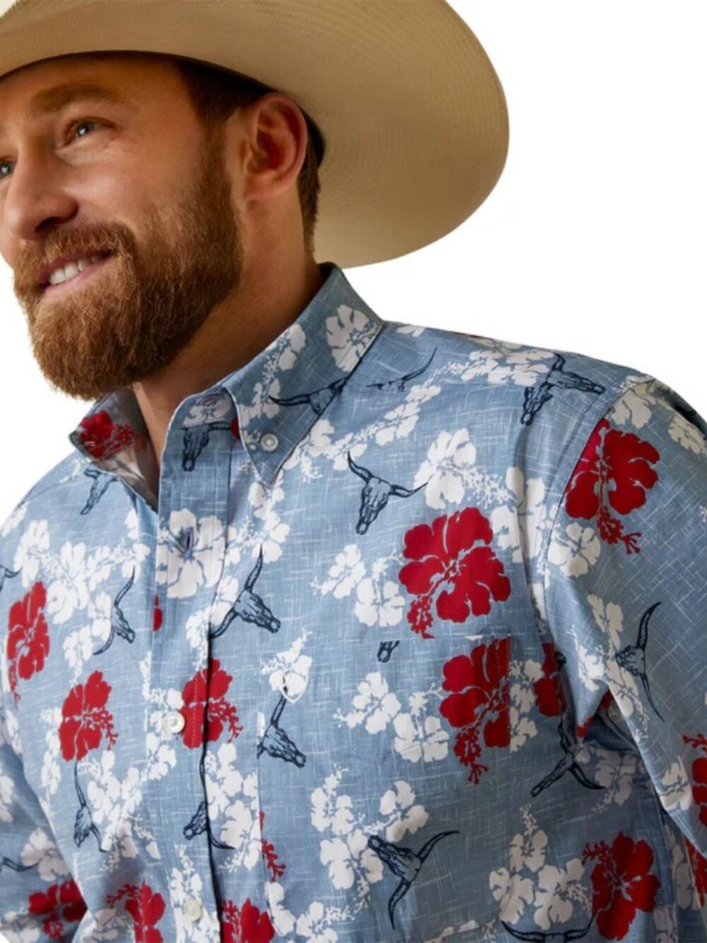 Ariat Blue Floral Button-Down Shirt with Red & White Accents